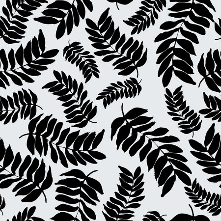 Black flowing fern seamless pattern background design.のイラスト素材