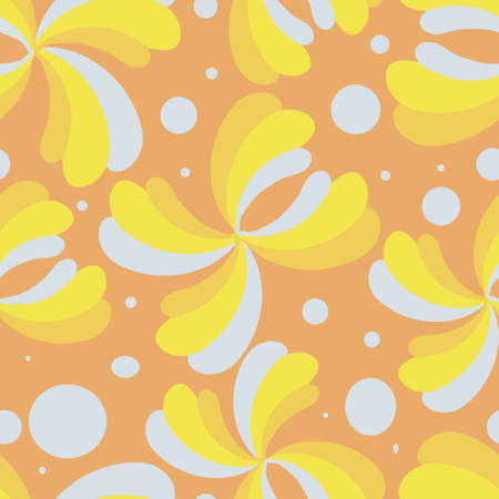 Orange with large whimsical retro florals and marks seamless pattern background design.のイラスト素材