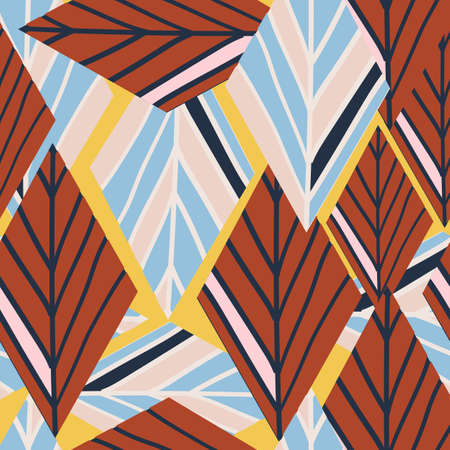 Brown with baby blue and orange geometric diamond abstract shapes seamless pattern background design.のイラスト素材