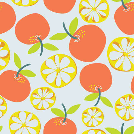 Light grey with citrus orange fruit seamless pattern background design.のイラスト素材