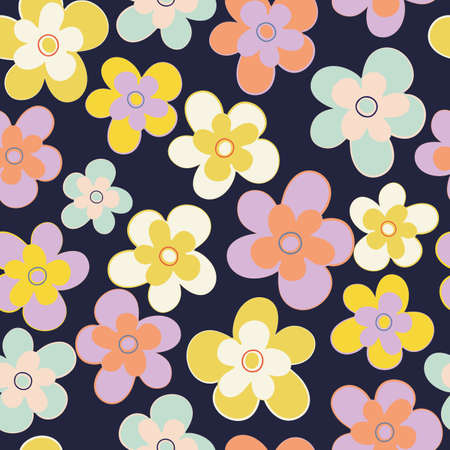 Dark Blue with colorful florals seamless pattern background design.のイラスト素材