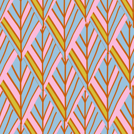 Pink with baby blue and yellow geometric diamond shapes seamless pattern background design.のイラスト素材