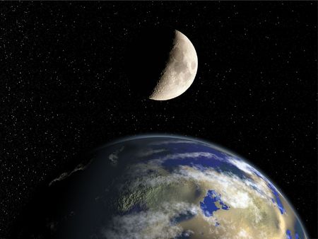 Illustration of the Earth with real photo of the Moon on a starry background