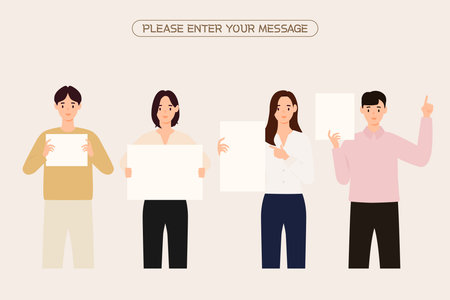 Set of people holding blank paper. Vector illustration in flat style.のイラスト素材