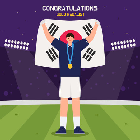 Sport player with medal on the field. Flat style vector illustration.のイラスト素材