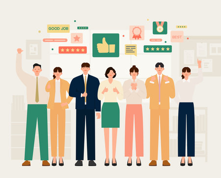 Business people teamwork in the office. Vector illustration in flat style.のイラスト素材