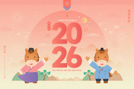 Korea New Year of the Horse. Vector illustration in flat style. 2026