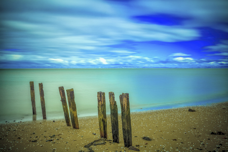 Long exposure cloudy seaside beach seascapeの写真素材