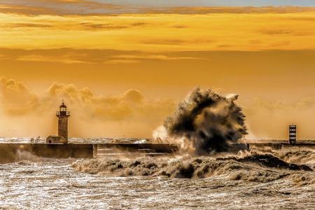 Porto Lighthouse Stormy Seascapeの写真素材