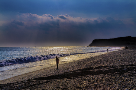 Early morning walk on the beachの写真素材