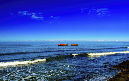 Fishing boats early morning Black Sea Georgiaの写真素材