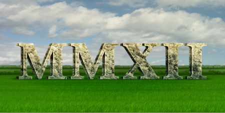 Digital Illustration of the year 2012 in stone/marble roman numerals.の写真素材