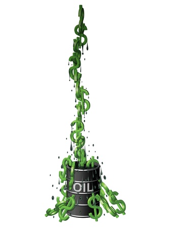 Illustration of dollar symbols  like monkeys  being pulled out of a barrel of oil の写真素材
