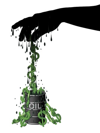 Illustration of dollar symbols  like monkeys  being pulled out of a barrel of oil の写真素材