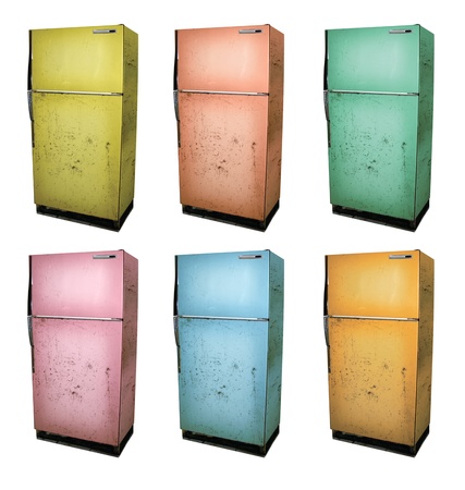 Six color versions of an old refrigerator の写真素材