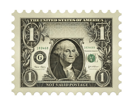 Photo-Illustration using a one dollar bill retouched and re-illustrated to create a faux postage stamp.の写真素材