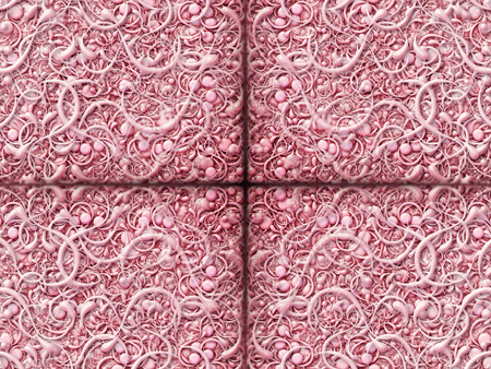 Digitally created pattern of intricate scrolling shapes.