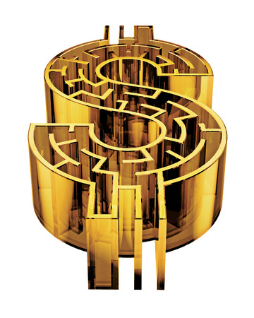 Illustration of a maze shaped like a dollar sign.の写真素材