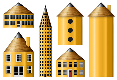 Illustration of houses and buildings made out of pencils.の写真素材