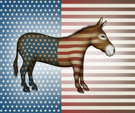 Digital illustration of a donkey overlayed with stars and stripes â side view.の写真素材