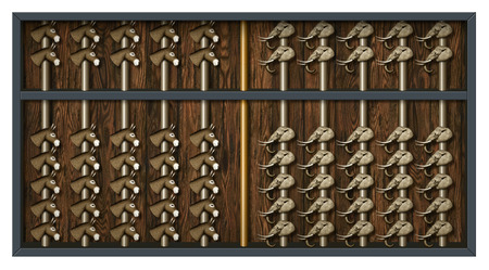 An abacus with elephant and donkey heads to count Republican and Democrat votes.の写真素材