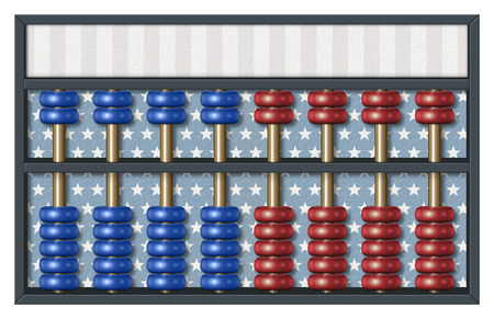 Digital illustration of an abacus to count Republican and Democrat votes. Area for text or title is included.の写真素材