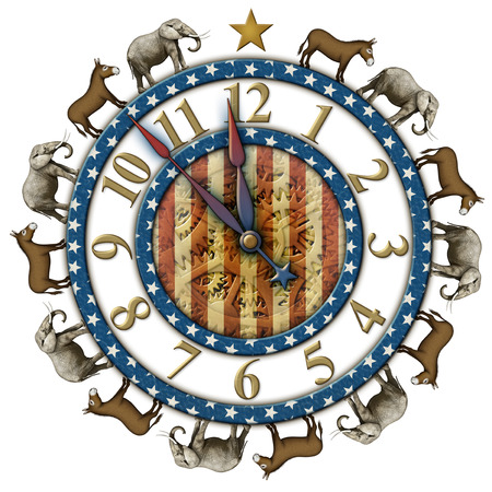 Election countdown clock withelephants and donkeys representing the Democratic and Republican parties.の写真素材