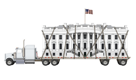 Digital illustration of the White House on a flat bed truck.の写真素材