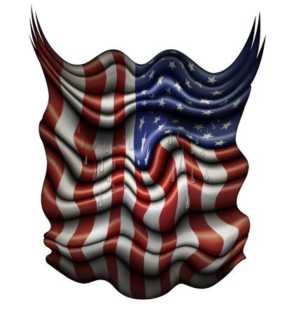 Flag of the United States with tears and shadows to simulate a crying face. Includes a clipping path.の写真素材