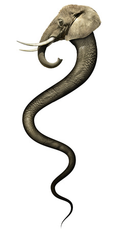 Photo illustration of an elephant in the shape of a snake..の写真素材