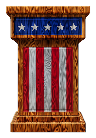 3D Digital illustration of a wooden podium with stars and stripes. Includes a clipping path.の写真素材
