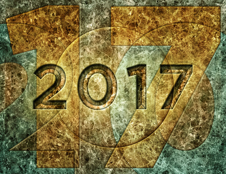 Digital illustration of the year 2017 on a marble wall.の写真素材