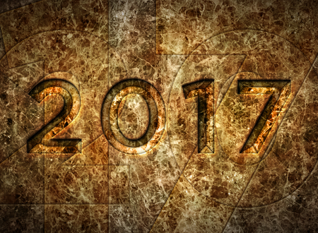 Digital illustration of the year 2017 on a marble wall.の写真素材