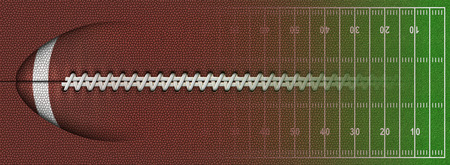 Digital Illustration of a football?s texture, laces, and a football field to use as a background for text or other graphics.の写真素材