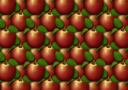 Digital illustration of apples arranged as a background pattern.の写真素材