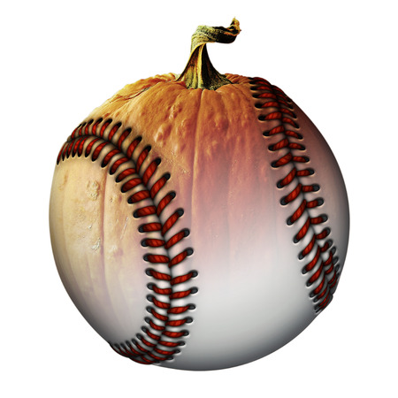 Photo Illustration of a half pumpkin half baseball.   の写真素材