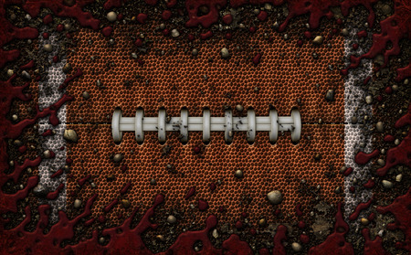 A flattened football design covered with blood, dirt, and rocks.  3D Illustrationの写真素材