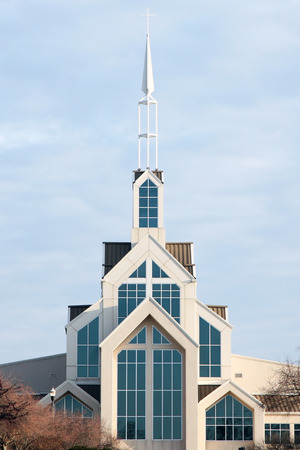 Modern large church with steepleの写真素材