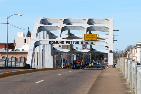SELMA, AL-CIRCA JANUARY 2015: Historic Edmund Pettus bridge in Selma which recently celebrated its 50th anniversary of the Martin Luther King Jr. march for civil rights.のeditorial素材