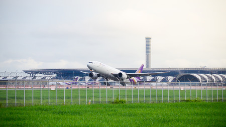 Thai Airways plane take off to the sky at Suvarnabhumi International Airport : May 28, 2017のeditorial素材