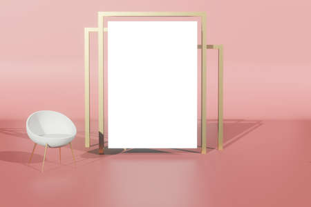 Mockup of blank frame with copyspace for poster,artwork,advertising in minimal room in 3d...