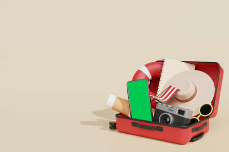 Mobile phone mockup 3d rendering for Scene Creator in summer holiday advertising themeの写真素材