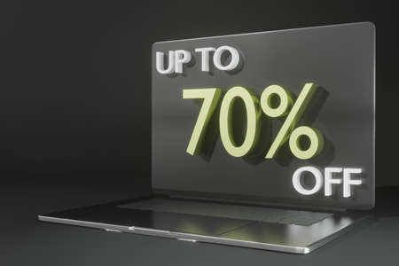 Laptop with blackfriday promotion text in 3d rendering illustration with front of shop style