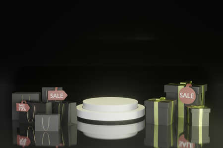 3d rendering empty template podium mockup for product placement blackfriday promotion online...