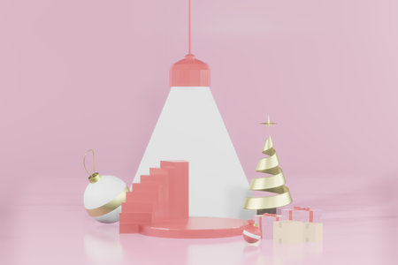 3d rendering illustration of podium for product placement in minimal design in christmas theme. podium stage showcaseの写真素材