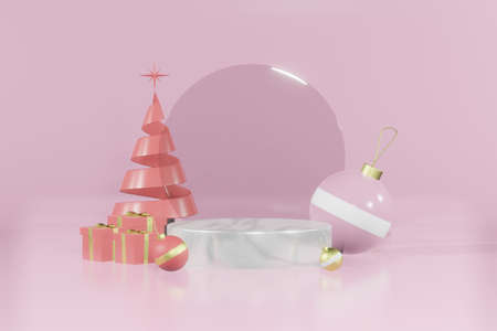 3d rendering illustration of podium for product placement in minimal design in christmas theme. podium stage showcaseの写真素材