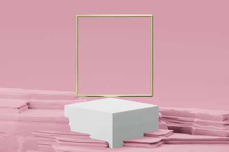 3d rendering illustration of podium display showcase for product placement in minimal design. podium...