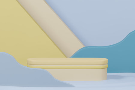 3d rendering illustration of summer template podium stage display showcase for product placement in minimal design.の写真素材
