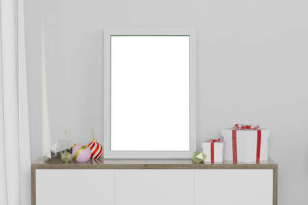 3d rendering illustration of frame poster mockup in modern interior background in christmas new year...