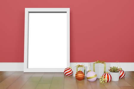 3d rendering illustration of frame poster mockup in modern interior background in christmas new year themeの写真素材